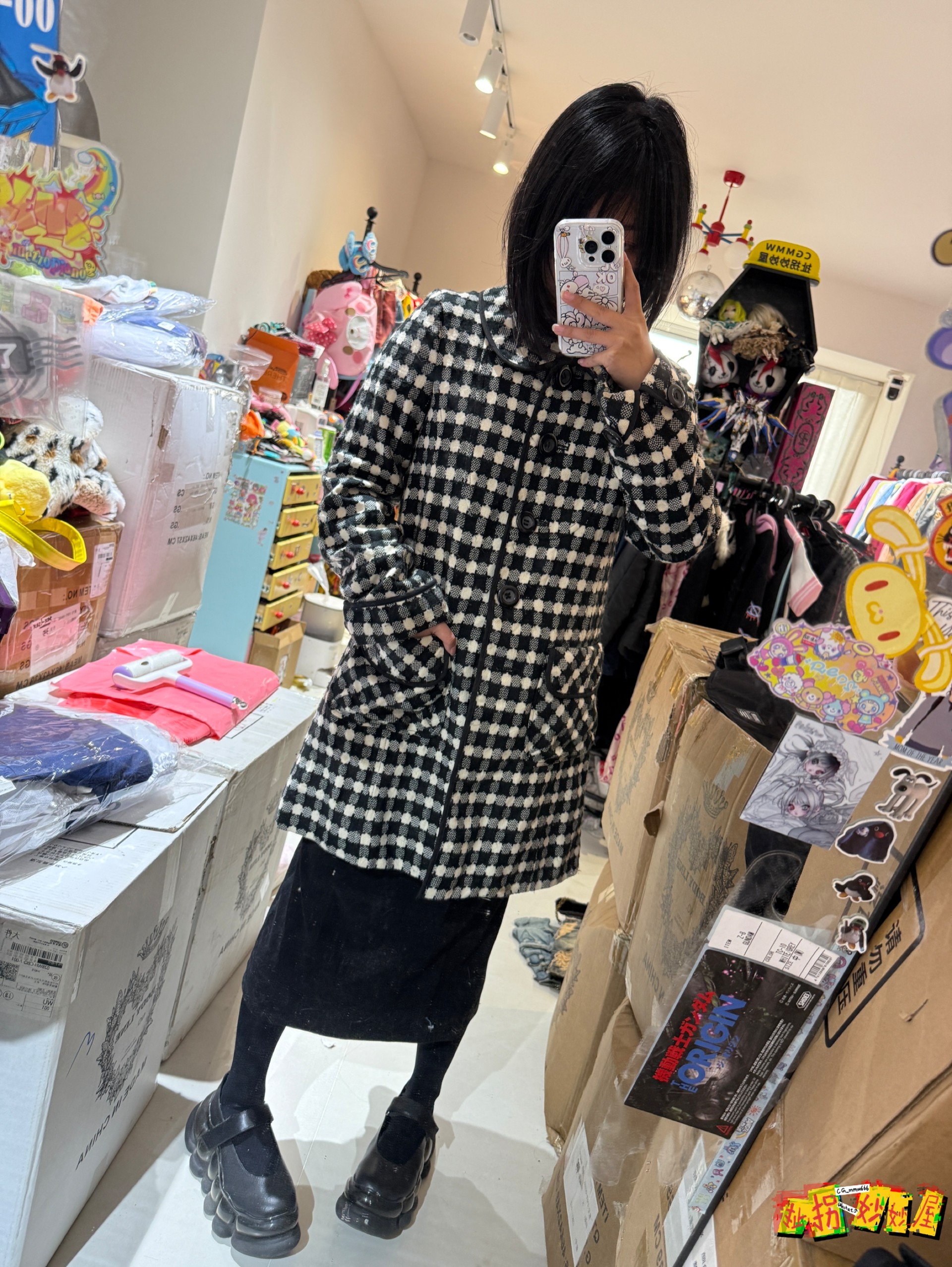【现货掉落】axesfemme日牌中古稀有孤品可爱格纹大衣古着风衣