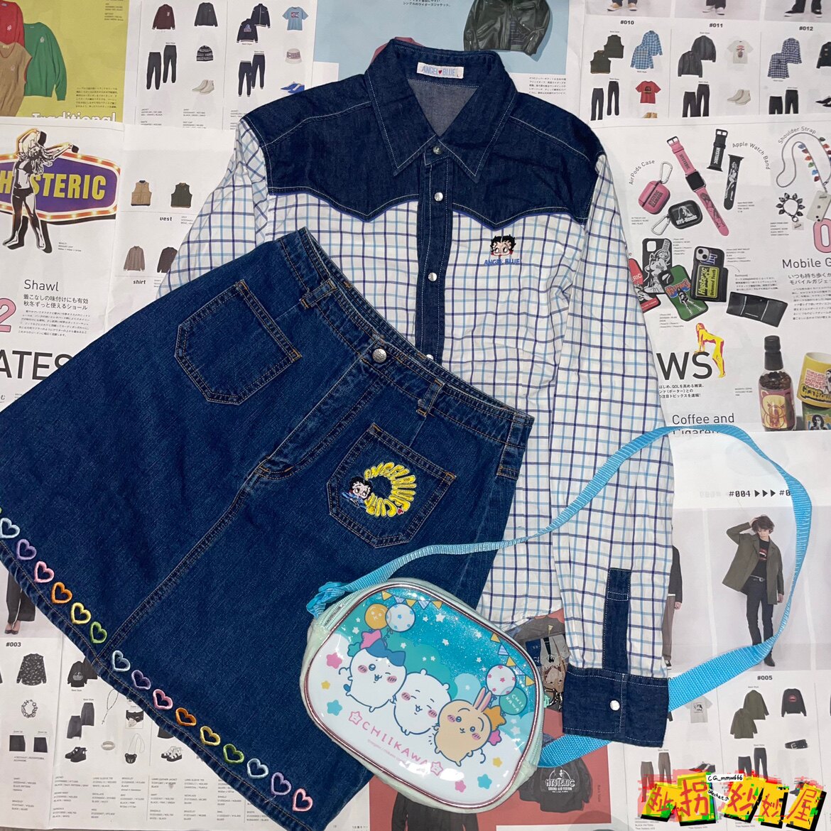 【现货掉落】ANGELBLUE日牌中古稀有孤品可爱贝蒂连帽套装衬衫sk