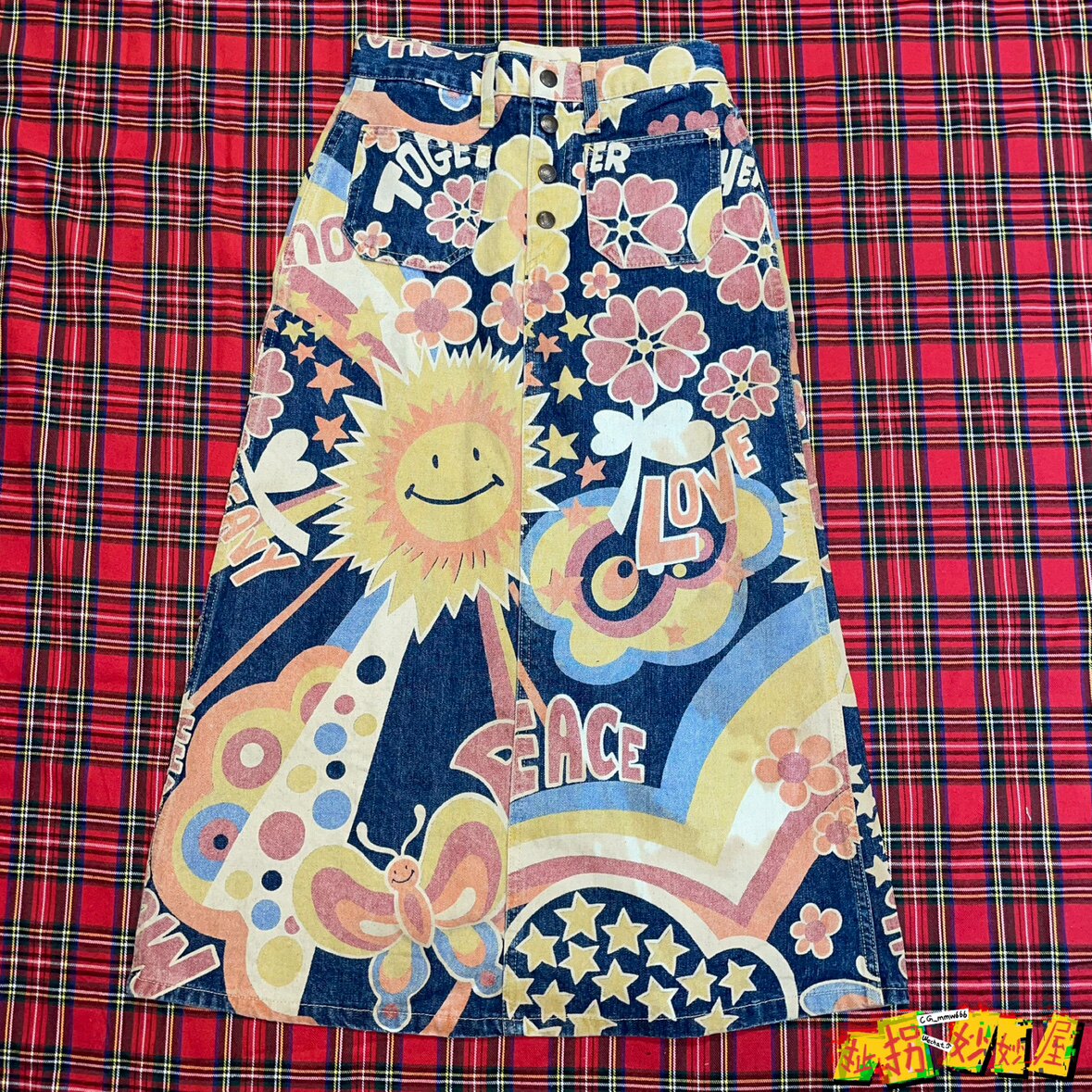 【现货掉落】muchacha日牌中古稀有孤品可爱半身长裙牛仔满印童趣
