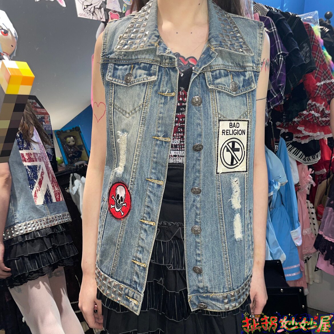 【现货掉落】GLAVIL日牌中古稀有孤品朋克马甲牛仔铆钉贴布印花