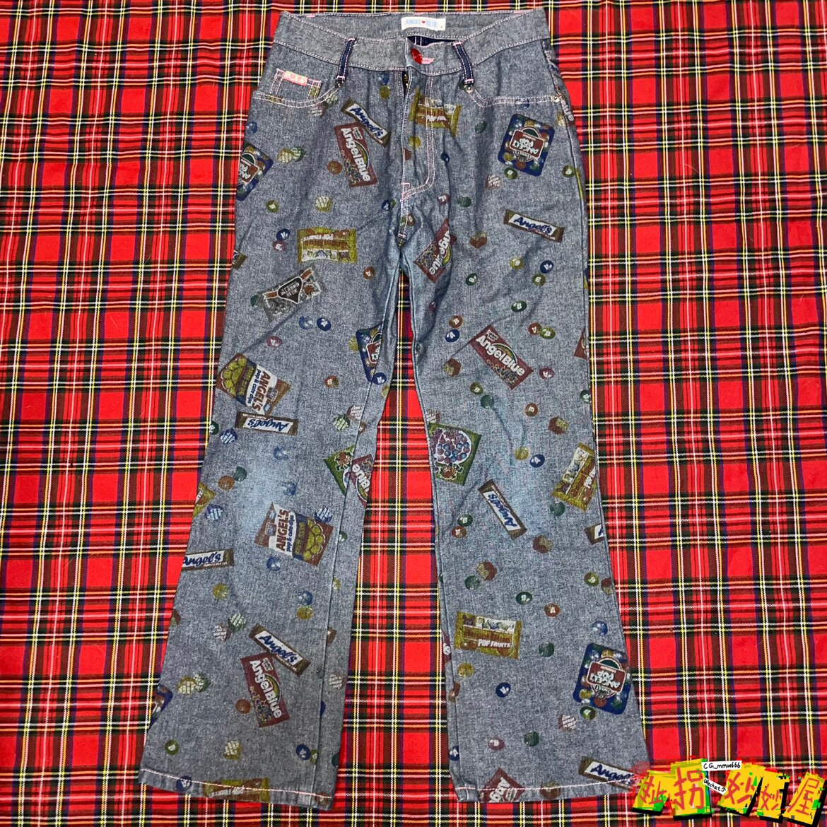 【现货掉落】ANGELBLUE日牌中古稀有孤品可爱牛仔裤糖果满印童趣