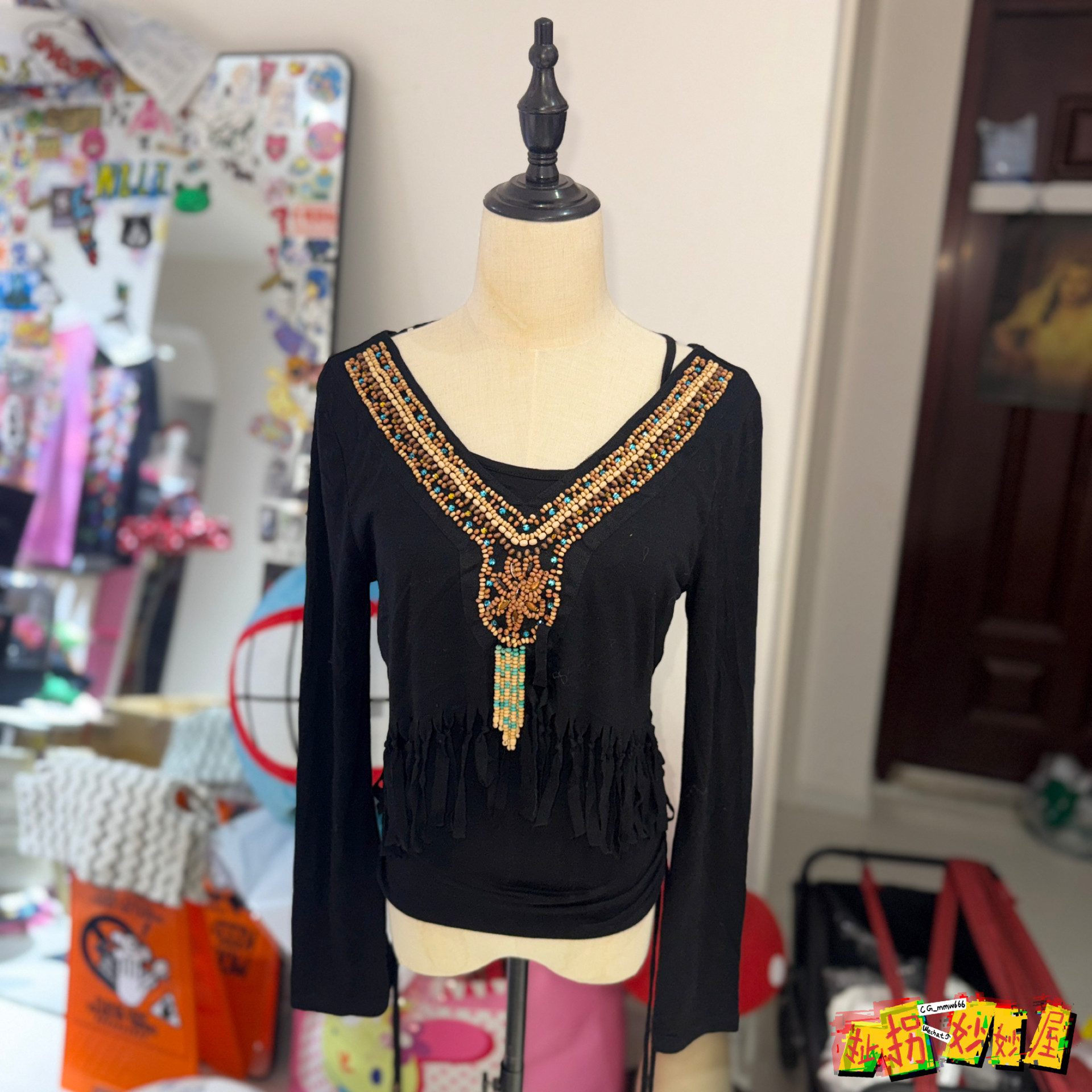 【现货掉落】garula日牌中古稀有孤品姬系钉珠两件套吊带羽毛长袖