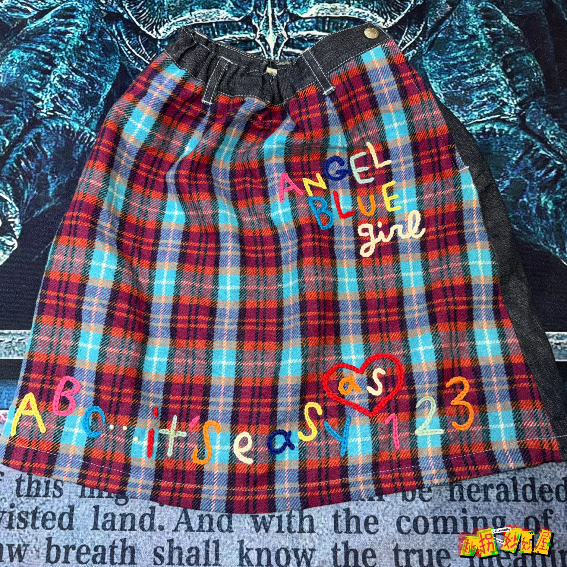 【现货掉落】angelblue日牌中古稀有孤品可爱毛呢拼接牛仔半身裙