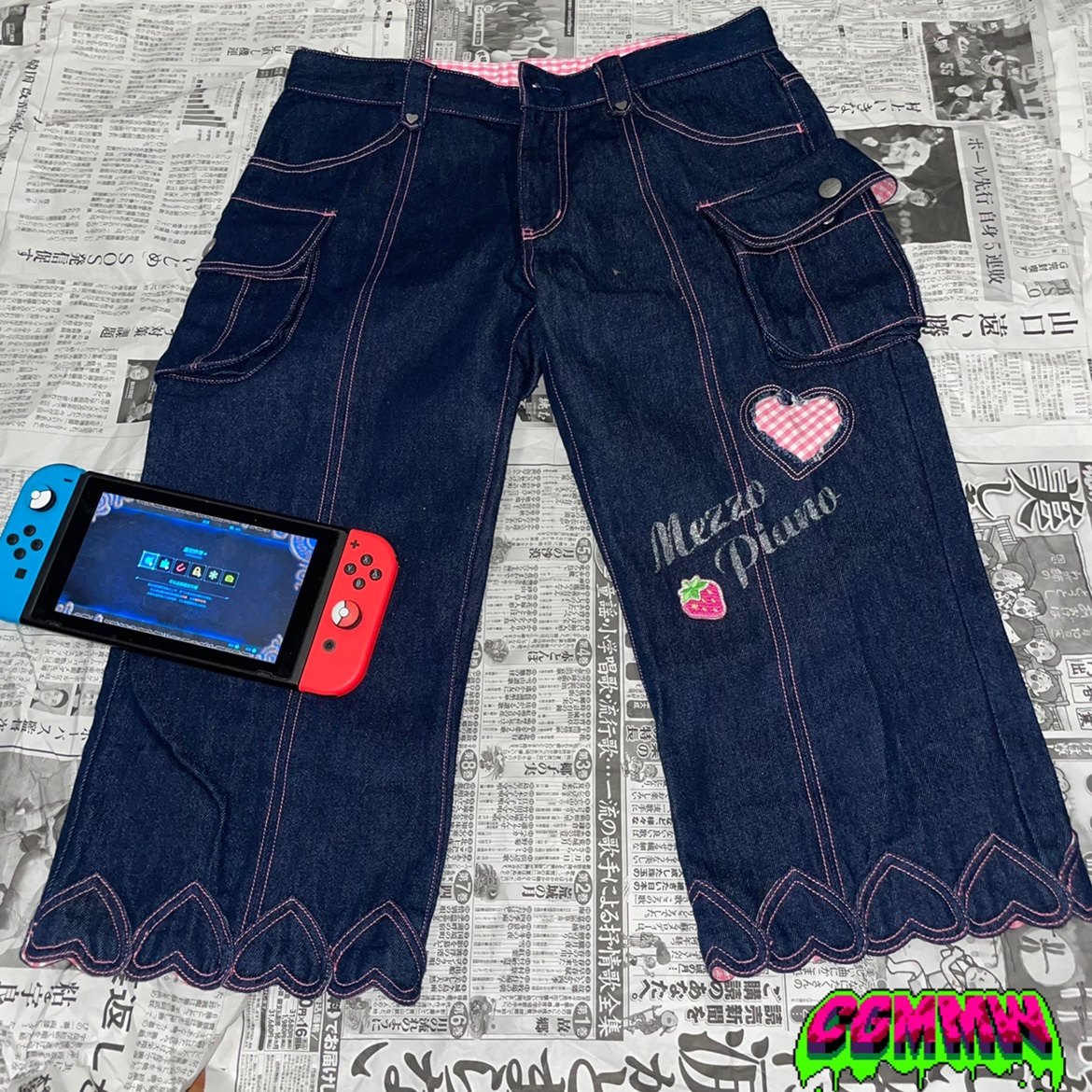 【现货掉落】mezzo piano中古稀有美品七分裤草莓牛仔辣妹y2k