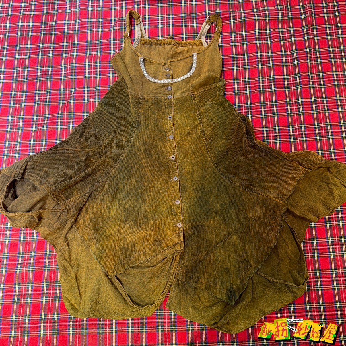【现货掉落】elrodeo日牌中古稀有孤品棉布不规则连衣裙灯芯绒y2k