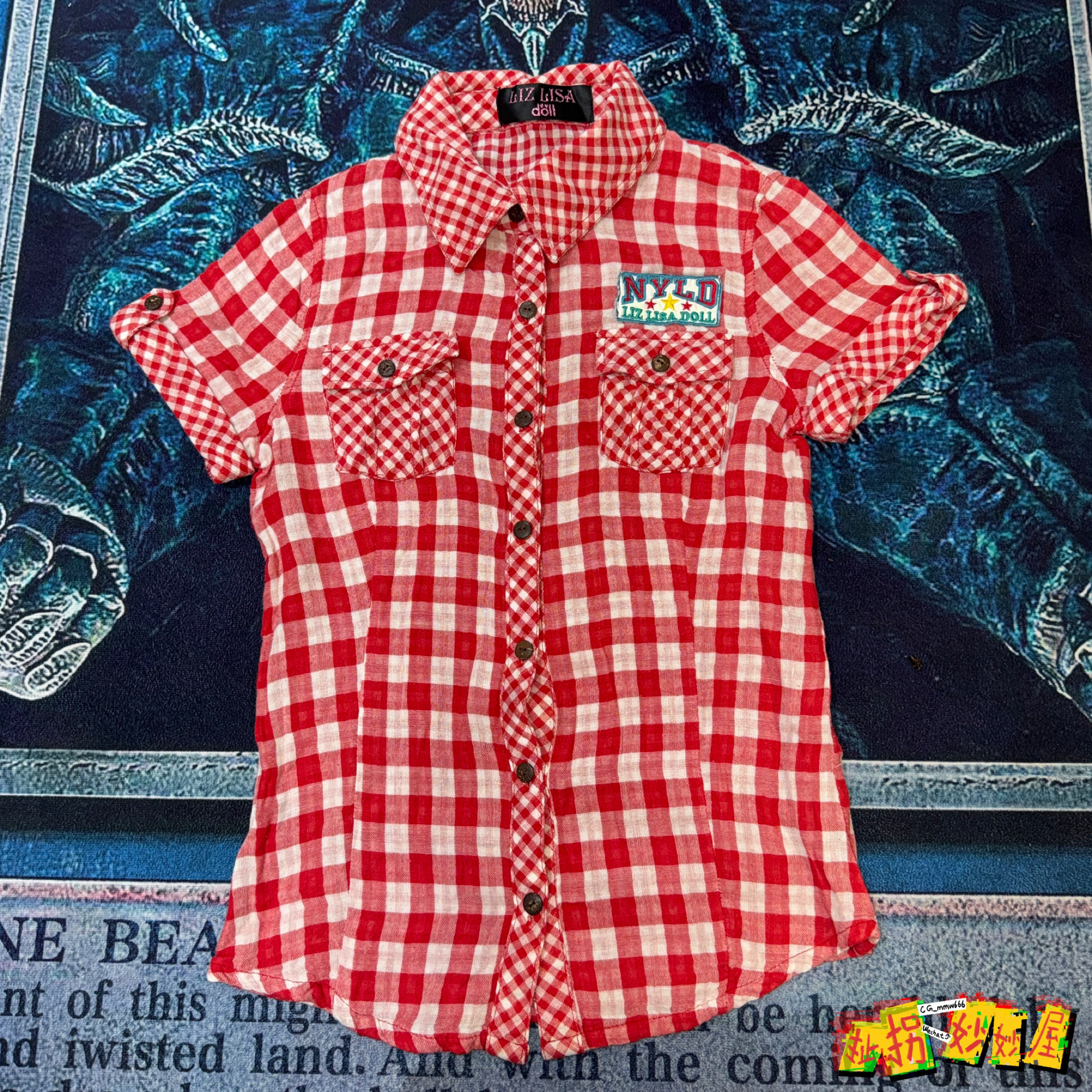 【现货掉落】lizlisadoll日牌中古稀有孤品可爱格纹红白衬衫短袖