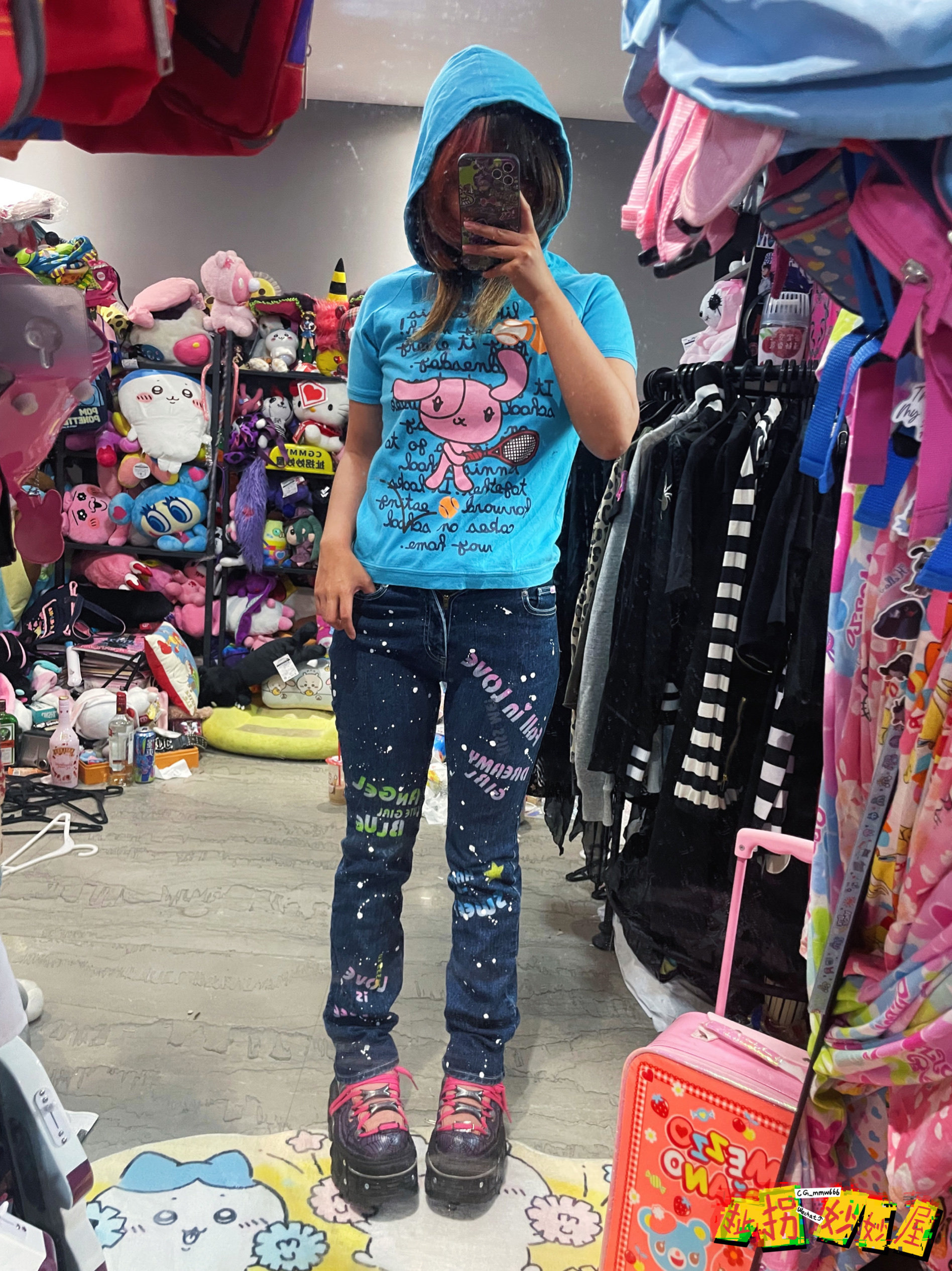 【现货掉落】Bettyblue日牌中古稀有孤品可爱连帽短袖卫衣水色y2k
