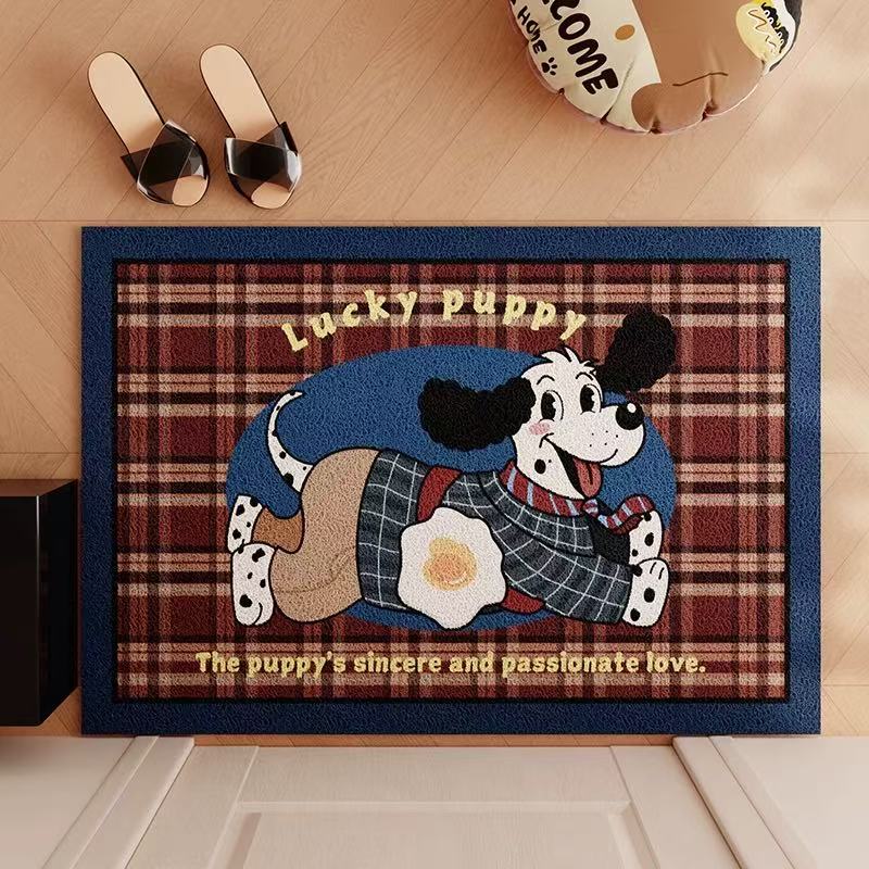 复古小狗入户门地垫丝圈家用进门