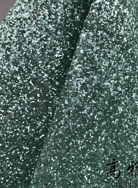 绿色面料仿鱼鳞亮片闪亮闪粉亮片皮革设计背景布嫩绿色师时装布料