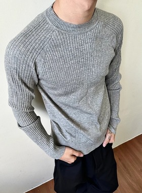 MADEEXTREME 坑条针织衫松弛感毛衣老钱修身剪裁长袖打底圆领上衣