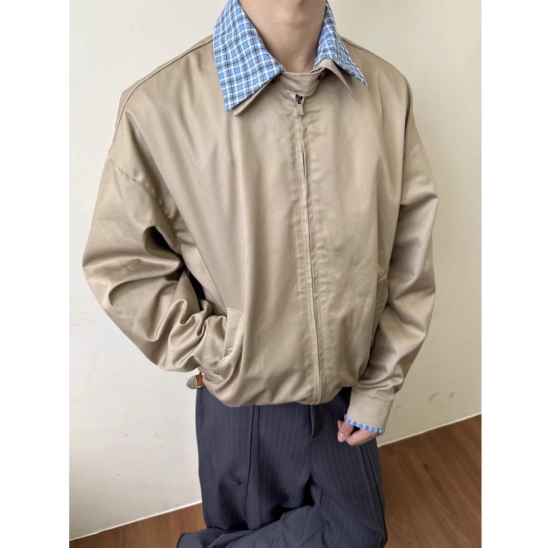 EME 25早秋niuniu系列哈灵顿新贵感假两件格纹翻领衬衫外套男女