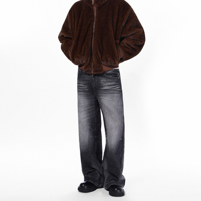 CLAEFON 美式cleanfit复古水洗黑牛仔裤男女微喇vibe百搭休闲裤子