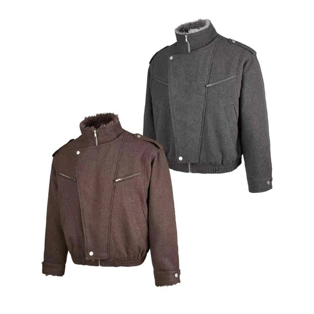 EME 秋冬立领羊毛座山雕棉衣外套男解构加厚毛呢短宽工装夹克棉服