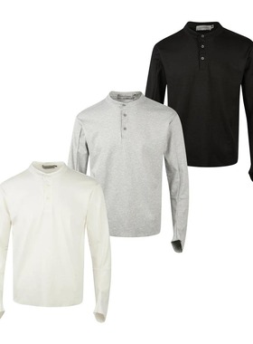 MADEEXTREME秋冬小众高级感亨利领纽扣针织长袖T恤打底套头纯色男