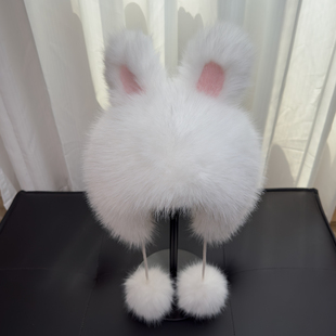 仿狐狸毛可爱毛绒兔耳朵帽子冬季百搭显脸小护耳帽加绒保暖蒙古帽