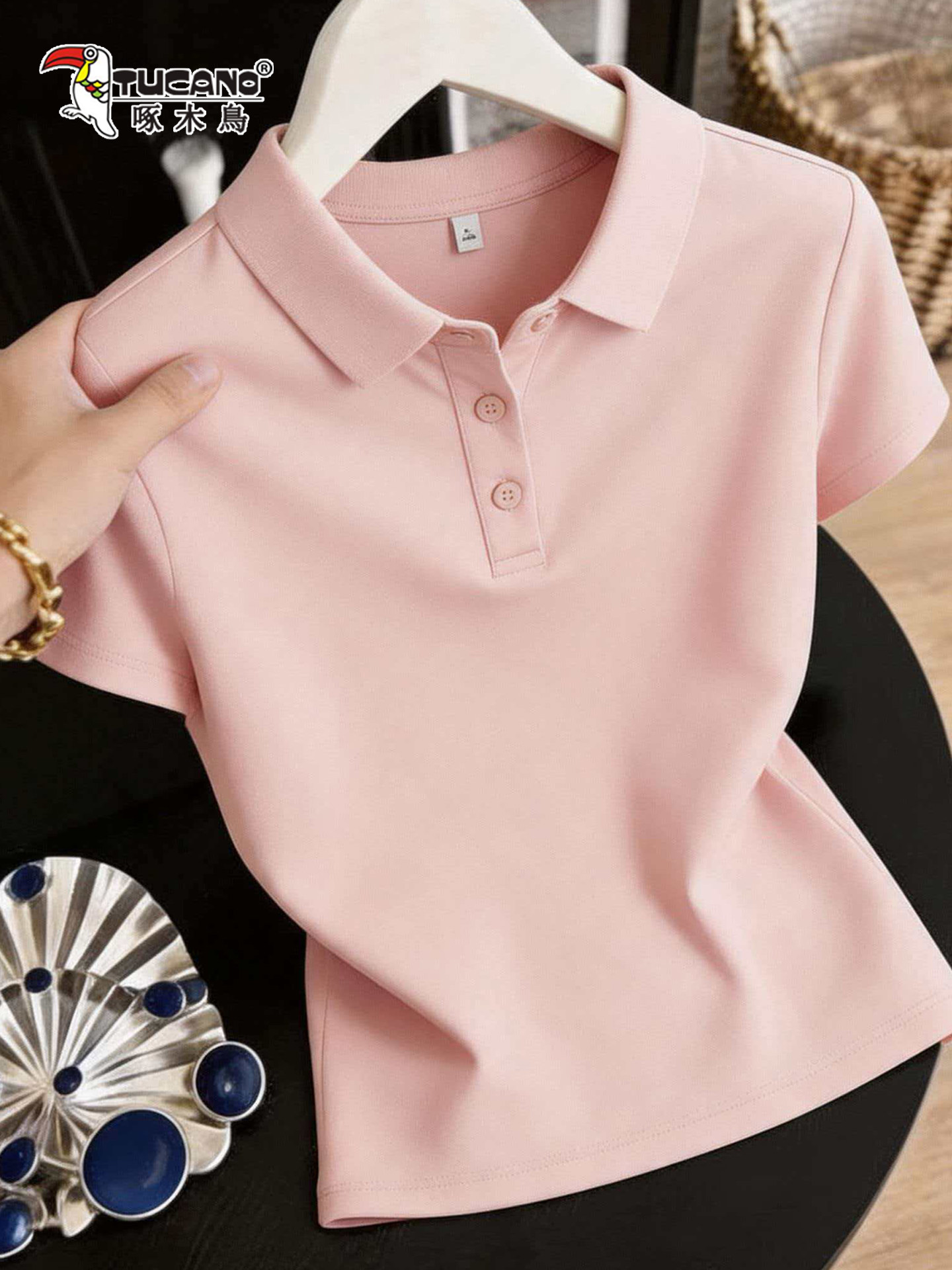 Qadınlar üçün yay polo köynəyi, qısaqol, boş kəsim