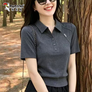 啄木鸟短袖POL0衫女夏季2026新款翻领洋气百搭t恤小个子正肩上衣