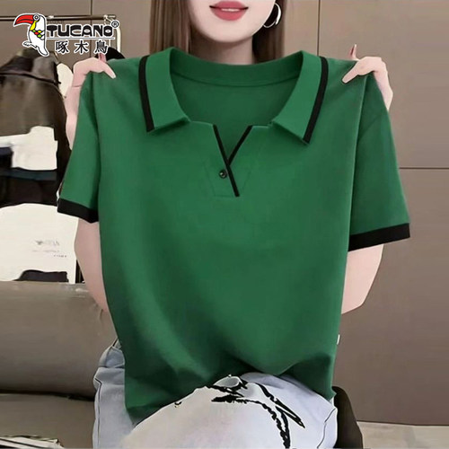 啄木鸟夏季短袖POLO衫显瘦减龄女