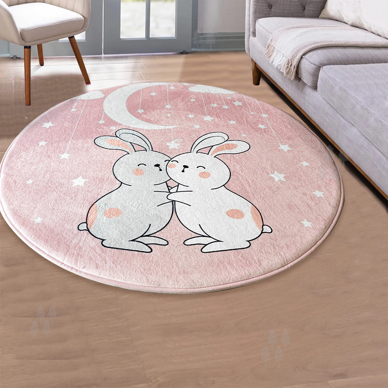 卡通圆形地垫子宝宝爬爬垫海绵加厚防摔家用儿童房床边毯防滑地毯
