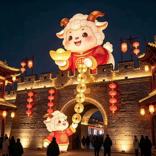 2027元旦招财羊气模金币瀑布
