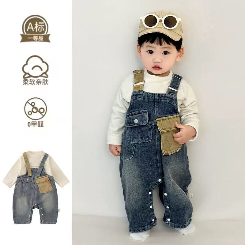 童装儿童春装韩版牛仔裤套装小童男女宝宝韩范个性阔腿背带长裤潮