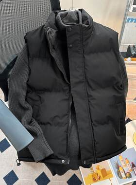 秋冬立领棉马甲男羽绒痞帅百搭纯色大码保暖韩版休闲潮牌无袖外套