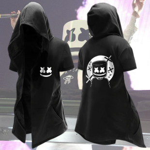 百大电音DJ衣服Marshmello棉花糖连帽男士卫衣男潮流短袖风衣披风