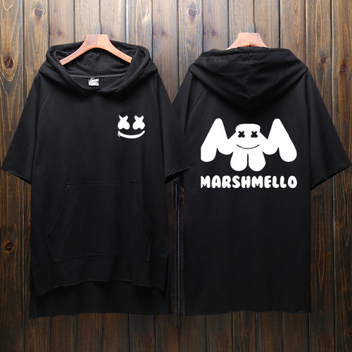 百大DJ棉花糖卫衣男潮marshmello同款电音外套hiphop连帽短袖衣服