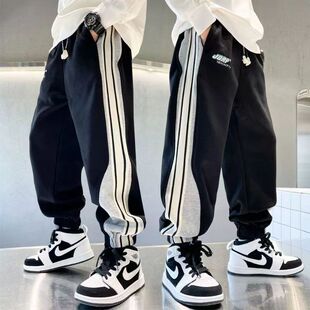 男童冬季加绒裤子2023新款中大童银狐绒复合运动裤男孩加厚卫裤潮