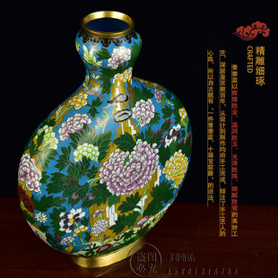仿清代铜胎掐丝景泰蓝花瓶牡丹抱月瓶36cm高珐琅瓶文玩古董收藏品