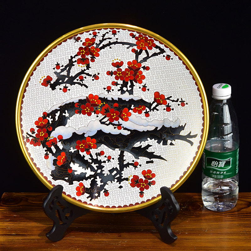 北京景泰蓝盘子12寸梅花赏盘紫铜胎掐丝珐琅花盘摆件中式家装饰品