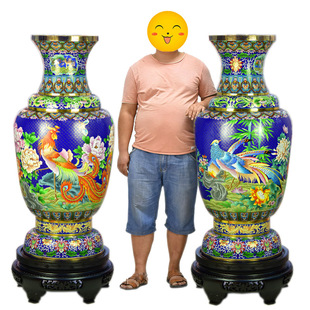 北京珐琅景泰蓝50寸落地大花瓶纯手工铜胎掐丝高温烧制别墅装饰品