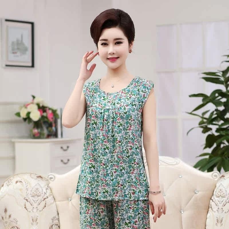 summer Middle and old age Women's wear Two piece set mom mother-in-law Summer wear Sleeveless 7/8 the elderly pajamas fat peoplein the Women's clothing/Boutique , Middle-aged women  category - from Buy2taobao.com to provide professional Taobao agent buy service