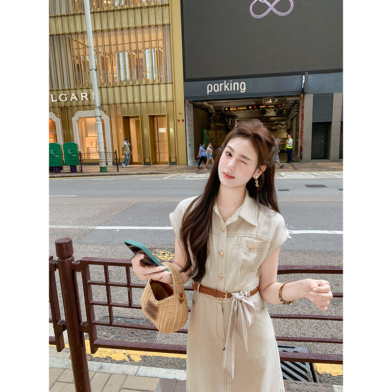 鱼兔子的兔子老钱亚麻系列|松弛感度假亚麻气质polo式衬衫连衣裙