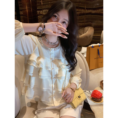 荷叶边雪纺衫女初秋薄款别致上衣