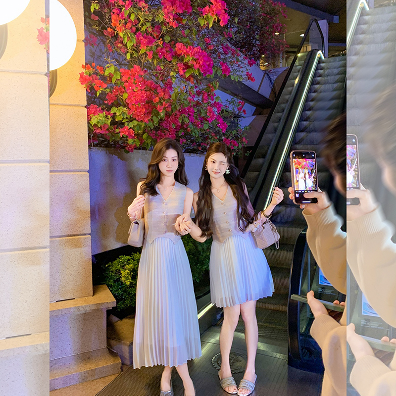 法式无袖马甲连衣裙子