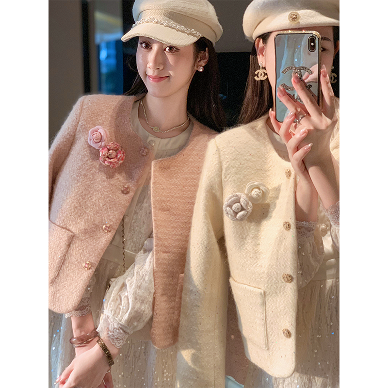 鱼兔子的兔子 高级感羽绒内胆毛呢外套女秋冬新款短款羊毛大衣