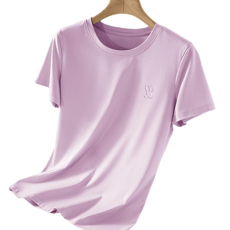 液氨80S丝光棉短袖t恤女夏季薄款2024新款圆领打底衫半袖纯棉上衣