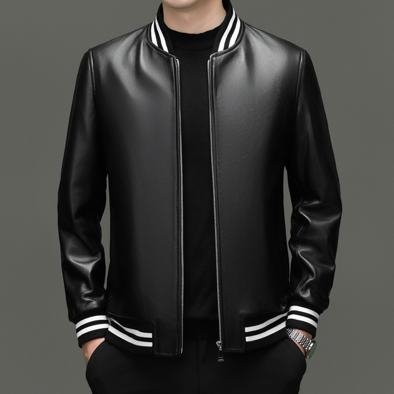 2025秋冬新款男装真皮皮衣商务休闲棒球领夹克中青年绵羊皮外套潮