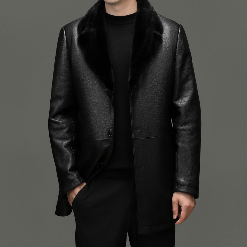 海宁男式山羊皮真皮皮衣男可拆卸水貂内胆翻领夹克外套保暖皮夹克,男装,皮衣,淘宝优惠券,粉丝福利购,淘宝优惠卷