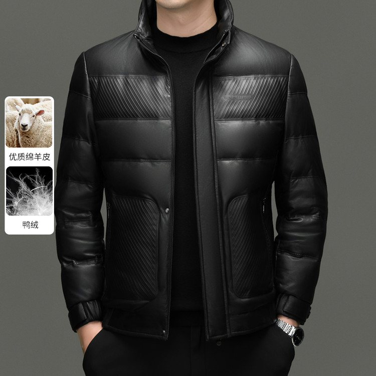 冬季真皮皮衣男羽绒服短款绵羊皮海宁皮夹克轻奢加厚外套立领潮流