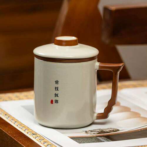 汝窑办公杯茶水分离大容量茶杯带盖陶瓷功夫茶具办公室泡茶杯B