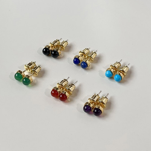 精致百搭彩色天然石小耳钉