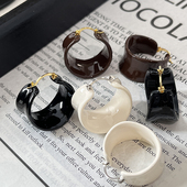 2025新款 美拉德巧克力棕色珐琅不规则圆圈耳环女轻奢高级夸张耳圈