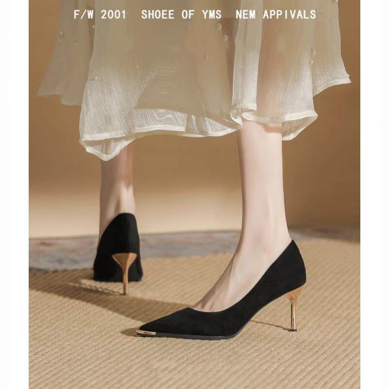 配裙子单鞋黑色尖头高跟鞋女细跟2026年春秋季新款气质职业不累脚