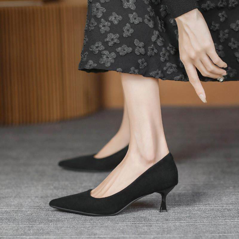 2026年夏季新款女鞋高跟鞋女黑色细跟气质名媛超高跟绒面职业单鞋