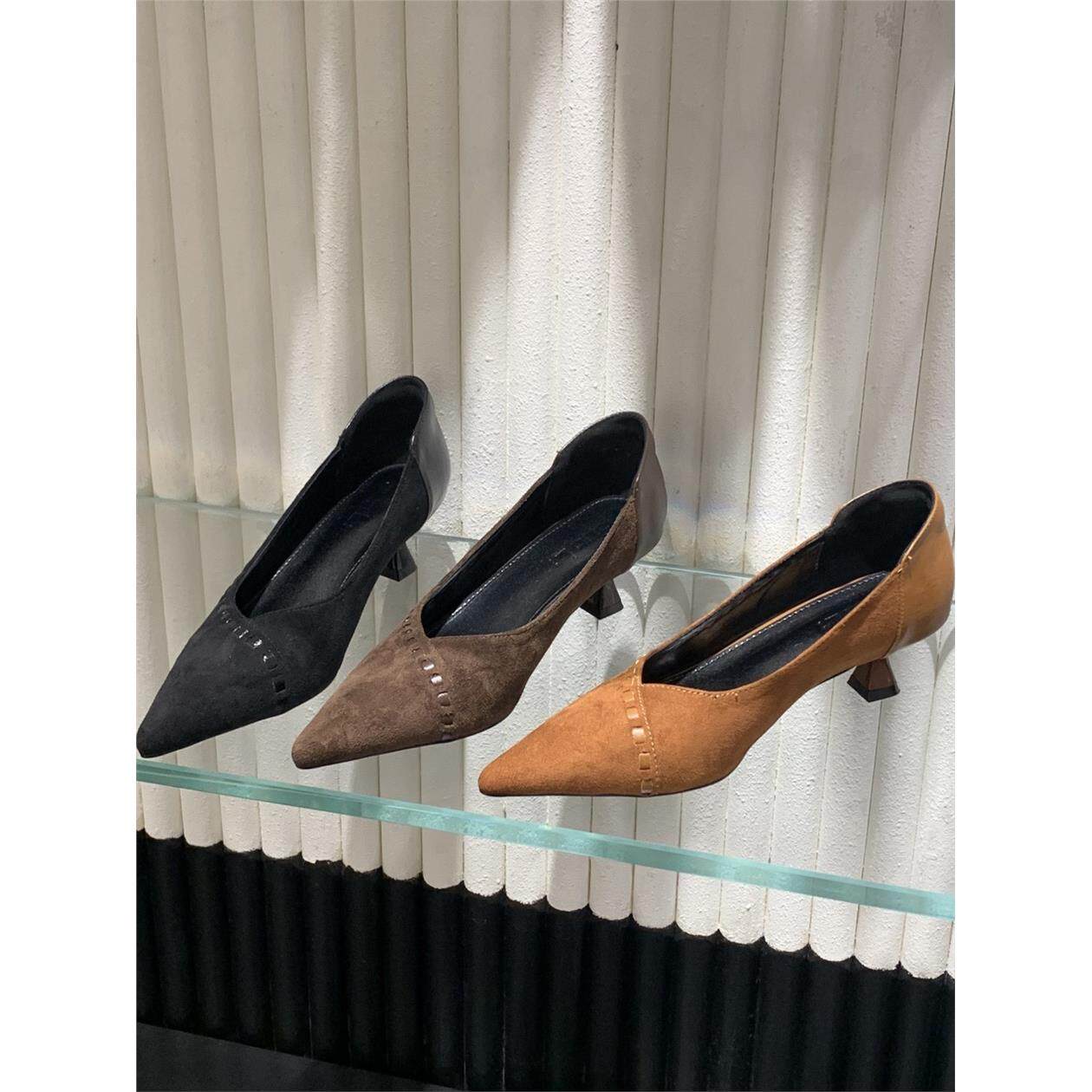 尖头高跟鞋单鞋女2026新款鞋子夏季女鞋浅口黑色低跟一脚蹬工作鞋