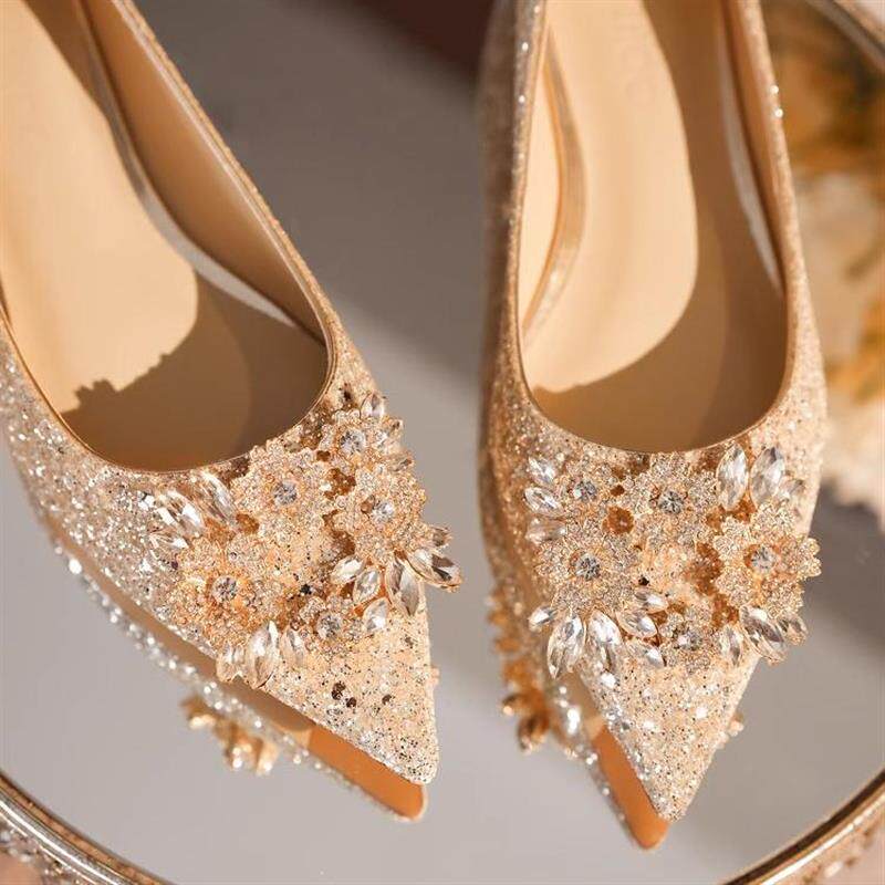 平底婚鞋女2026新款春秋季禾秀婚纱两穿不累脚高跟鞋香槟色新娘鞋