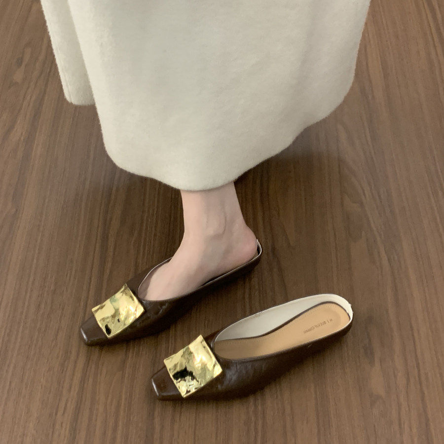 仙女风金属方片包头半拖