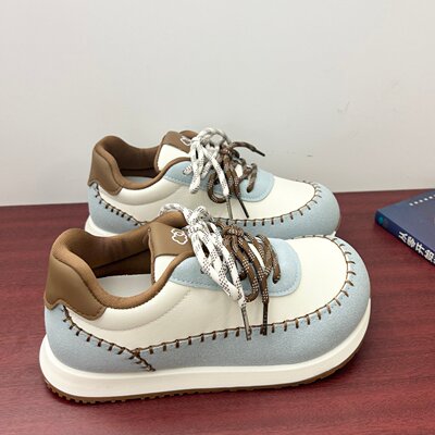 复古拼色厚底阿甘鞋女202